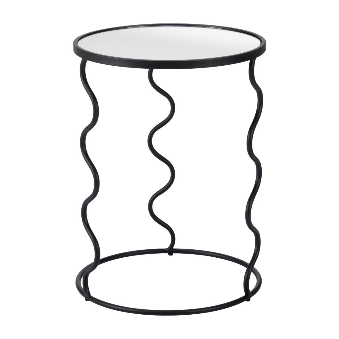 24" Black Mirrored Glass and Steel Round Abstract End Table - Living Room