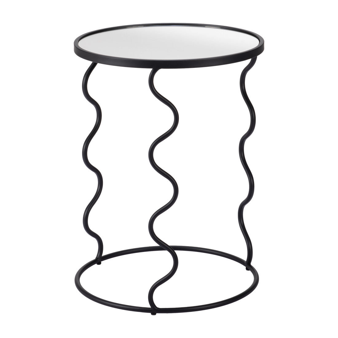 24" Black Mirrored Glass and Steel Round Abstract End Table - Living Room