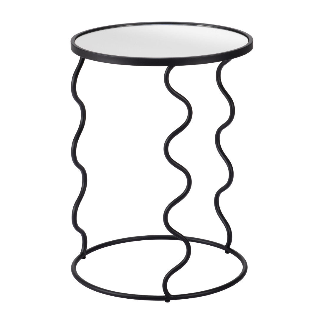 24" Black Mirrored Glass and Steel Round Abstract End Table - Living Room