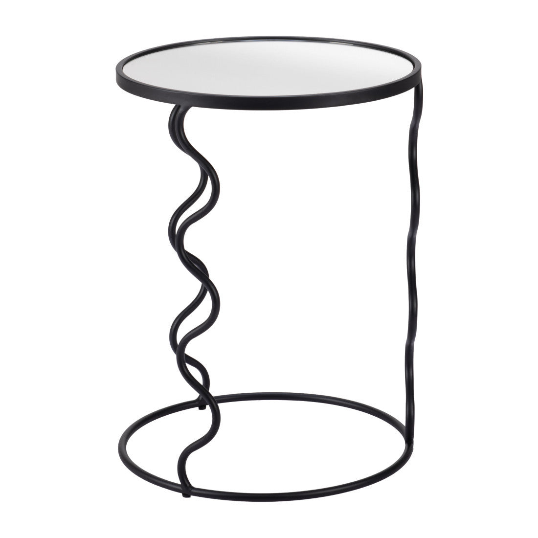 24" Black Mirrored Glass and Steel Round Abstract End Table - Living Room