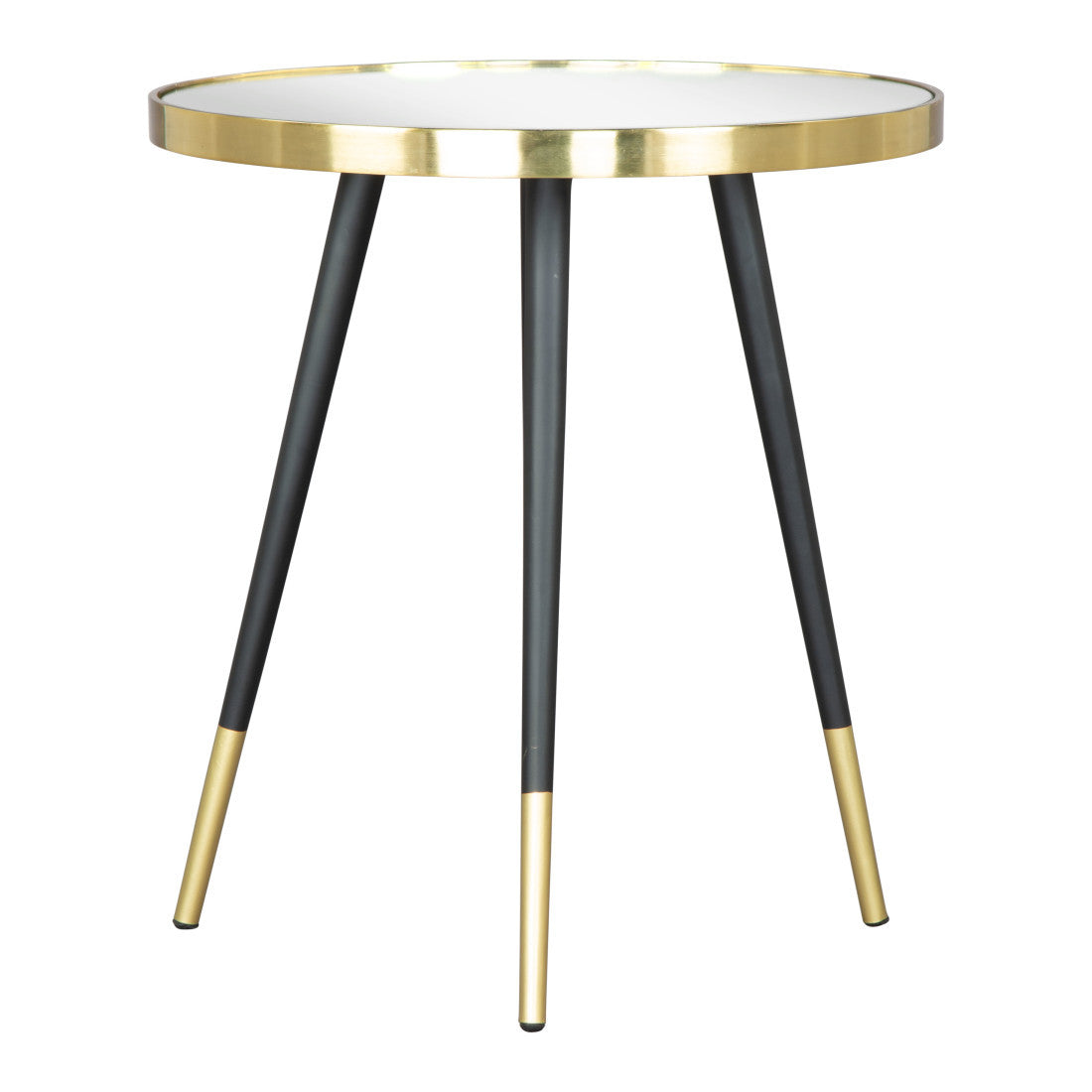 20" Gold and Black Mirrored Glass and Iron Round End Table - Living Room