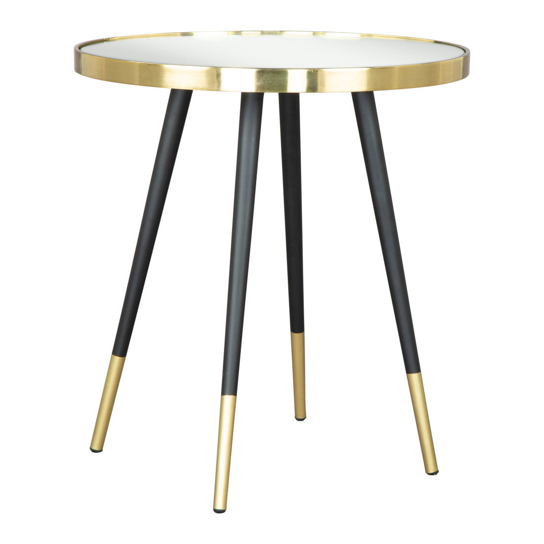20" Gold and Black Mirrored Glass and Iron Round End Table - Living Room