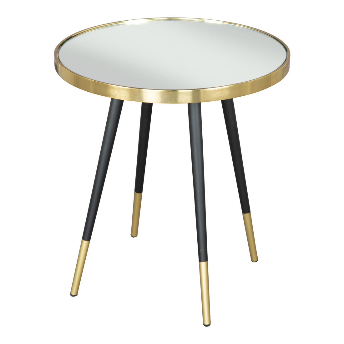 20" Gold and Black Mirrored Glass and Iron Round End Table - Living Room