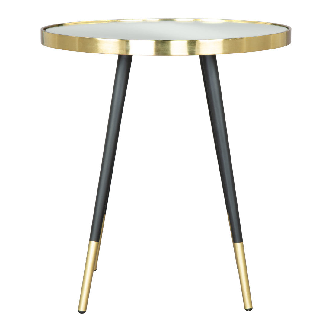 20" Gold and Black Mirrored Glass and Iron Round End Table - Living Room