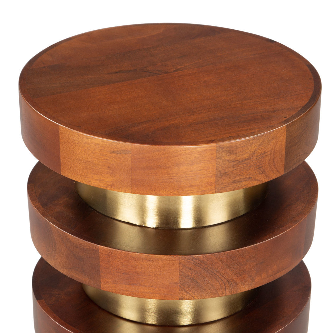 20" Brown and Gold Solid Wood and Iron Round Pedestal End Table - Living Room
