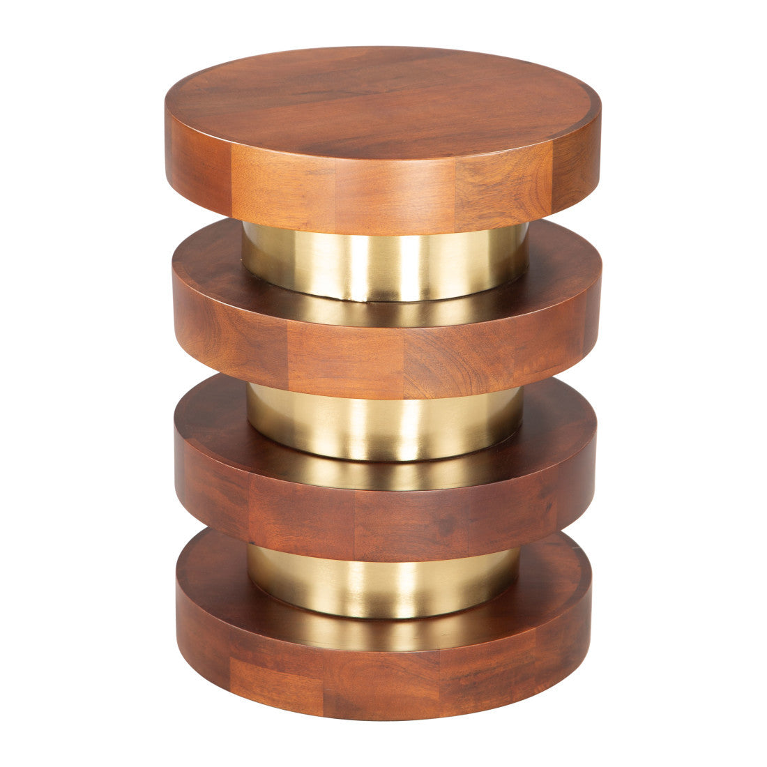 20" Brown and Gold Solid Wood and Iron Round Pedestal End Table - Living Room