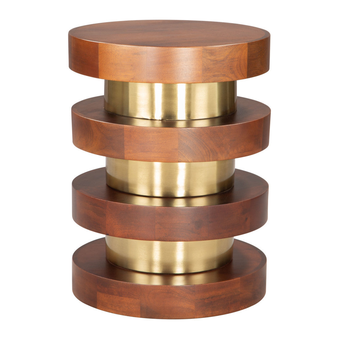 20" Brown and Gold Solid Wood and Iron Round Pedestal End Table - Living Room