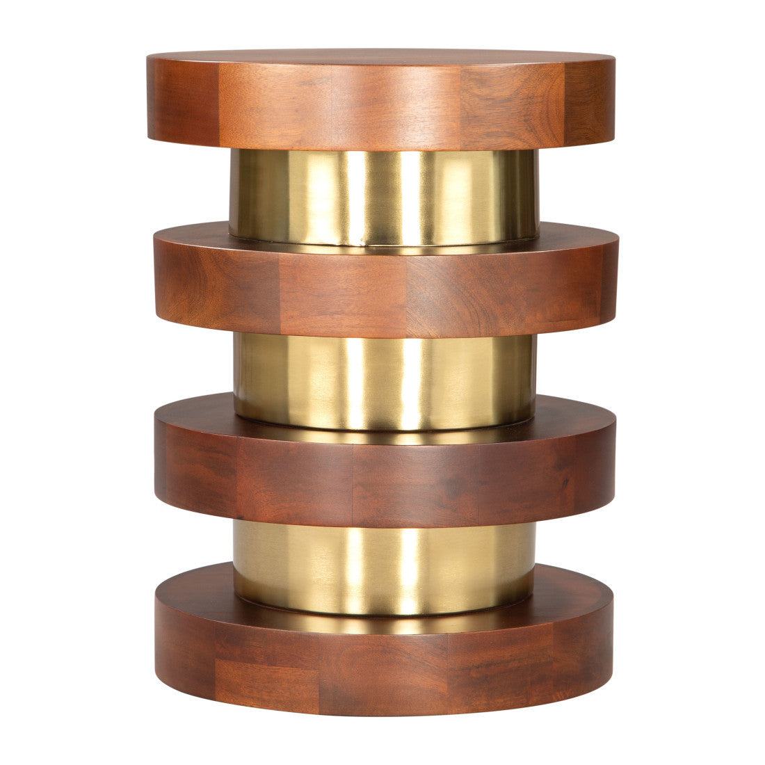 20" Brown and Gold Solid Wood and Iron Round Pedestal End Table - Living Room