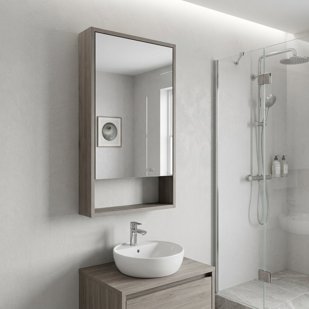 18" Light Gray Wood Floating Double Door Bathroom Vanity And Medicine Cabinet With Mirror - Bed & Bath