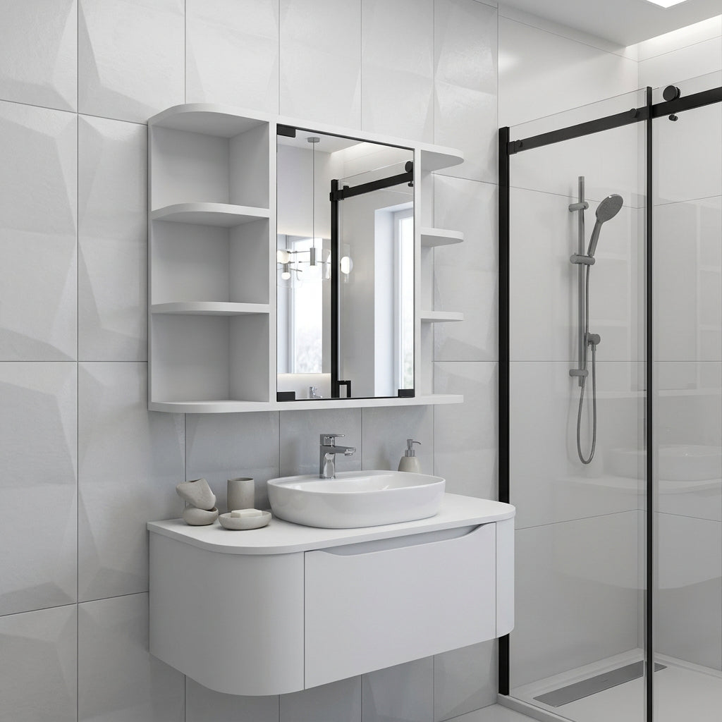 24" White Wood Floating Double Door Bathroom Vanity And Medicine Cabinet With Mirror - Bed & Bath
