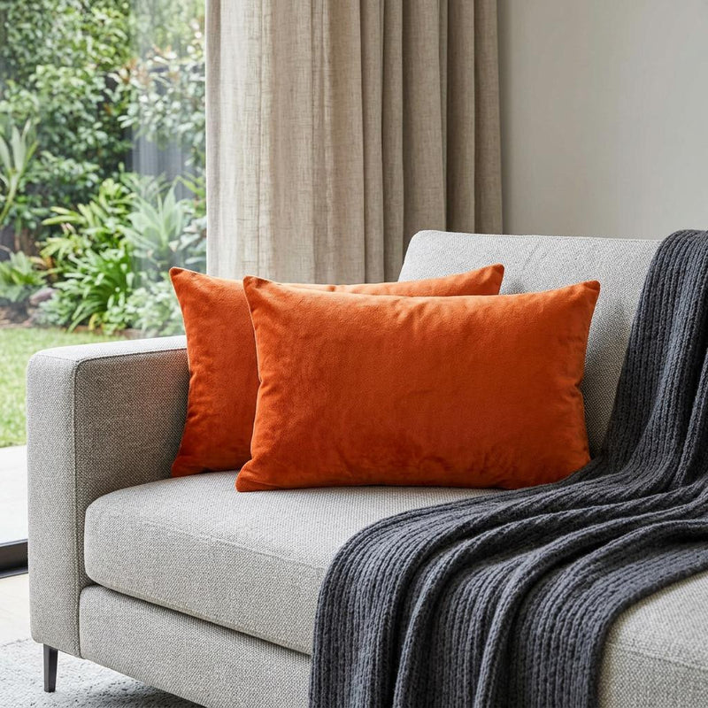 Set of Two 12" X 20" Orange Genuine Cowhide Lumbar Throw Pillows - Home Decor