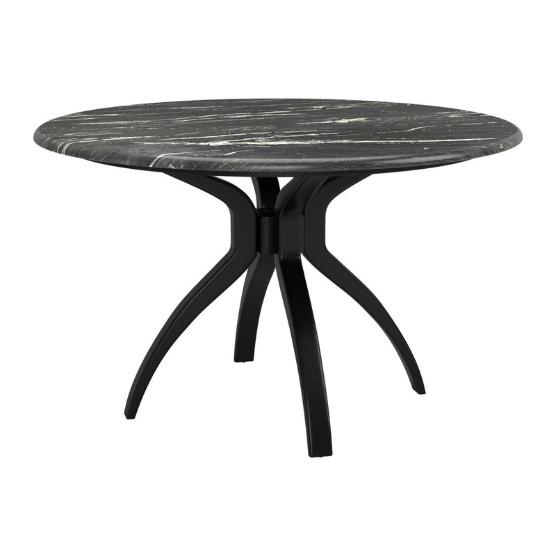 50" Black Faux Marble and Steel Pedestal Base Round Top Dining Table - Kitchen & Dining