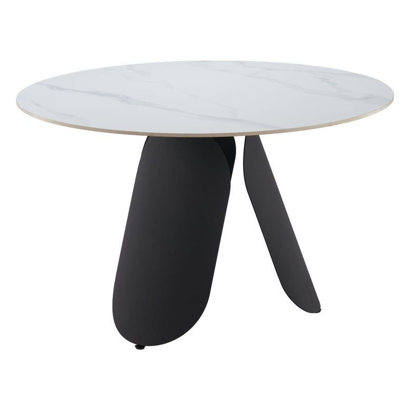 48" White and Black Faux Marble and Steel Pedestal Base Round Top Dining Table - Kitchen & Dining