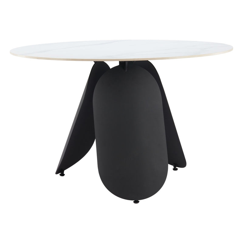 48" White and Black Faux Marble and Steel Pedestal Base Round Top Dining Table - Kitchen & Dining