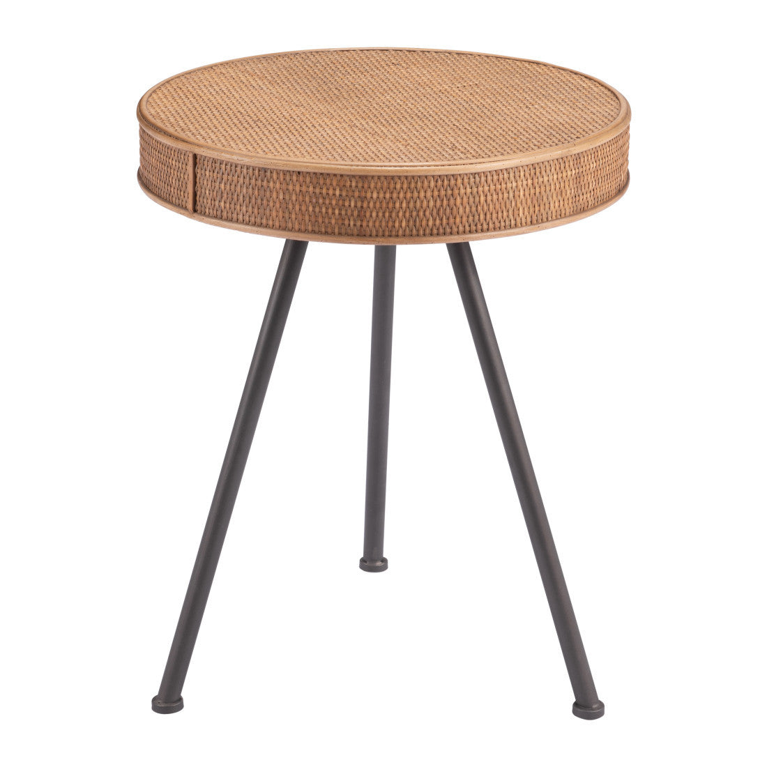 23" Natural and Gray Rattan and Steel Round End Table - Living Room