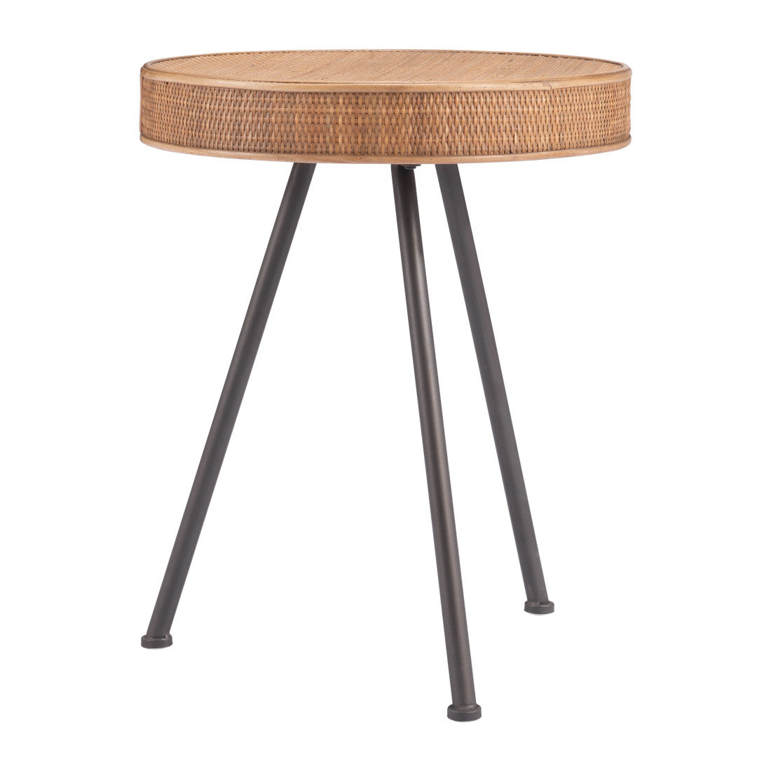 23" Natural and Gray Rattan and Steel Round End Table - Living Room