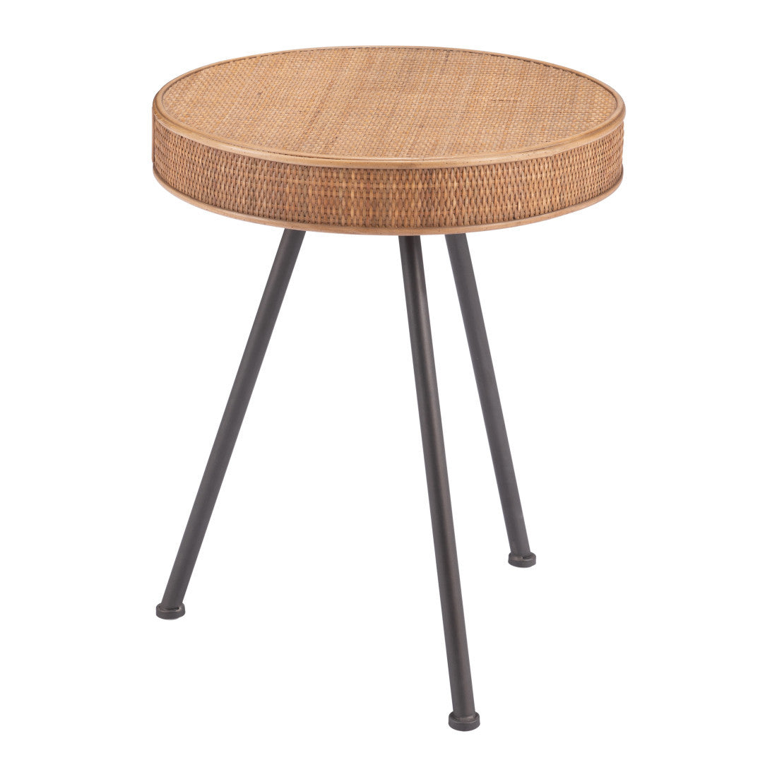 23" Natural and Gray Rattan and Steel Round End Table - Living Room