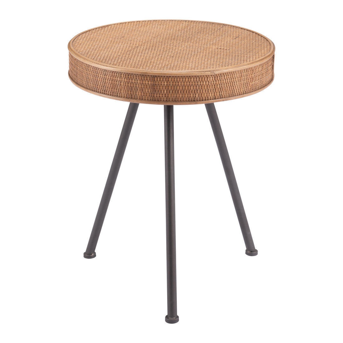 23" Natural and Gray Rattan and Steel Round End Table - Living Room