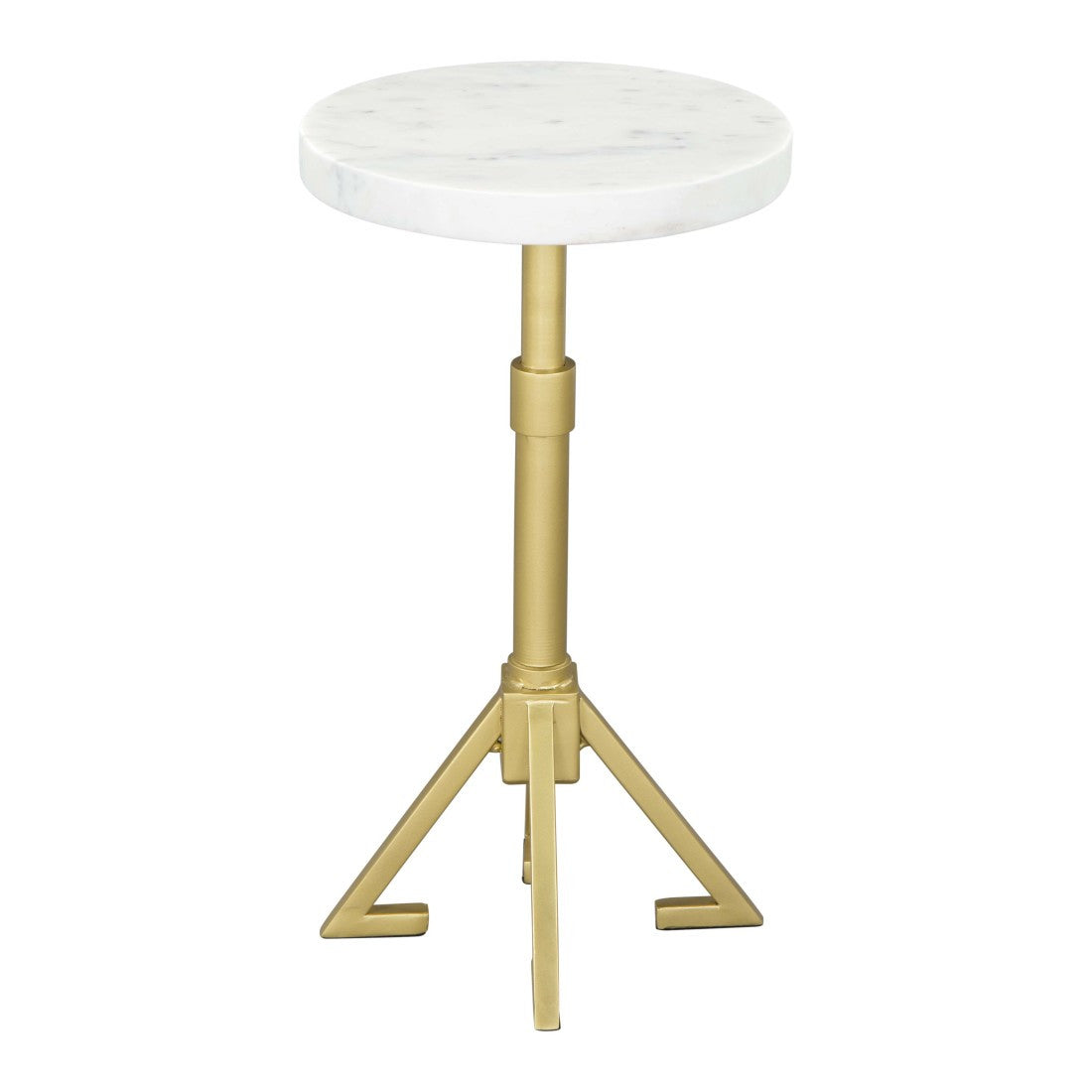 22" White And Gold Marble And Iron Round Pedestal End Table - Living Room