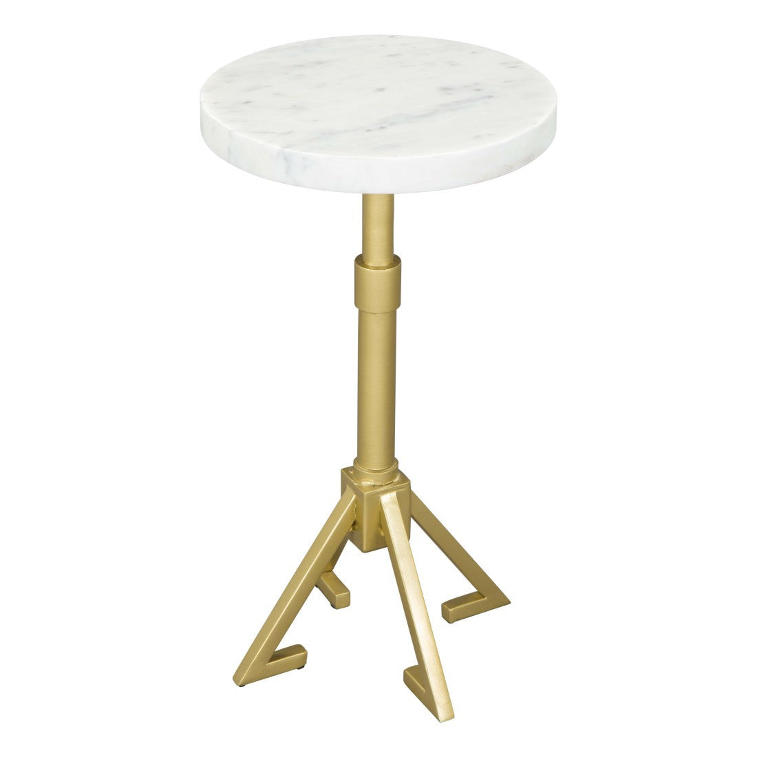 22" White And Gold Marble And Iron Round Pedestal End Table - Living Room