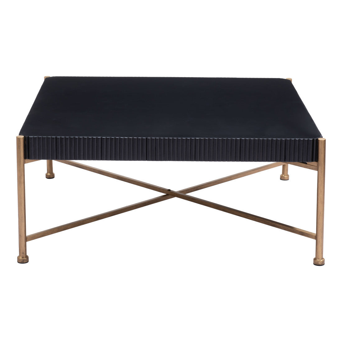 42" Black and Gold Solid Wood and Steel Square Coffee Table - Living Room