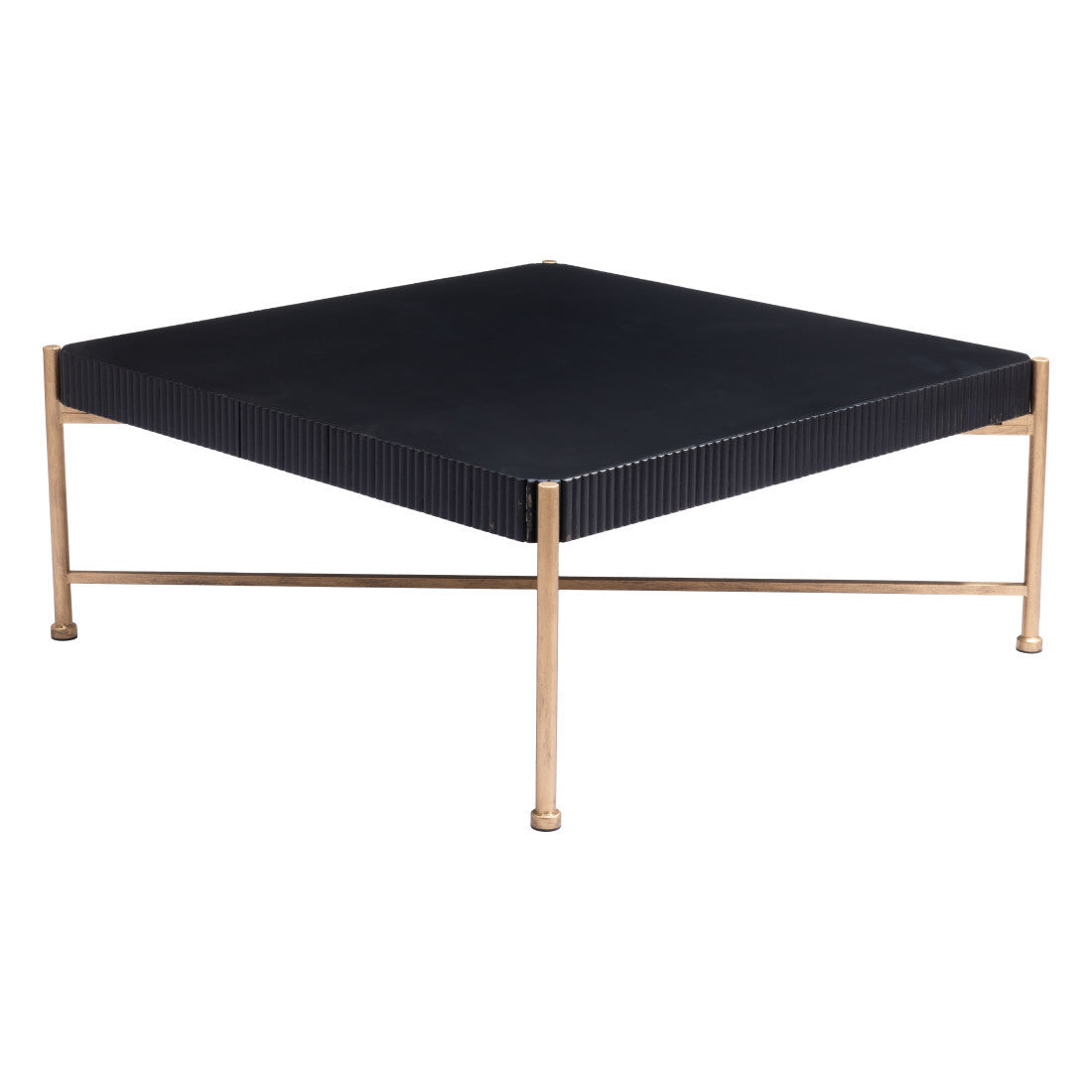 42" Black and Gold Solid Wood and Steel Square Coffee Table - Living Room