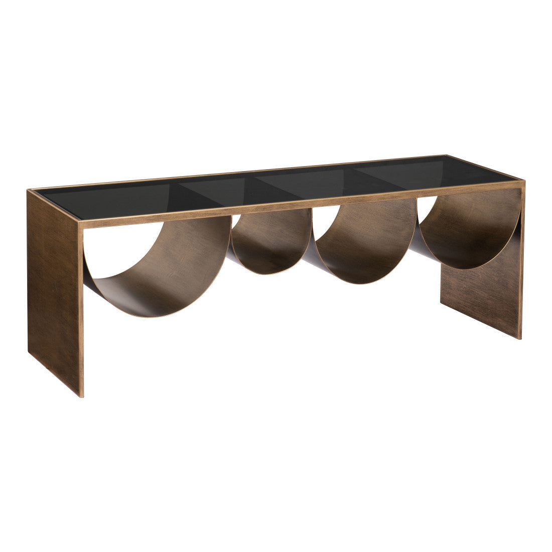 48" Black and Brass Mirrored Glass and Steel Solid Coffee Table - Living Room