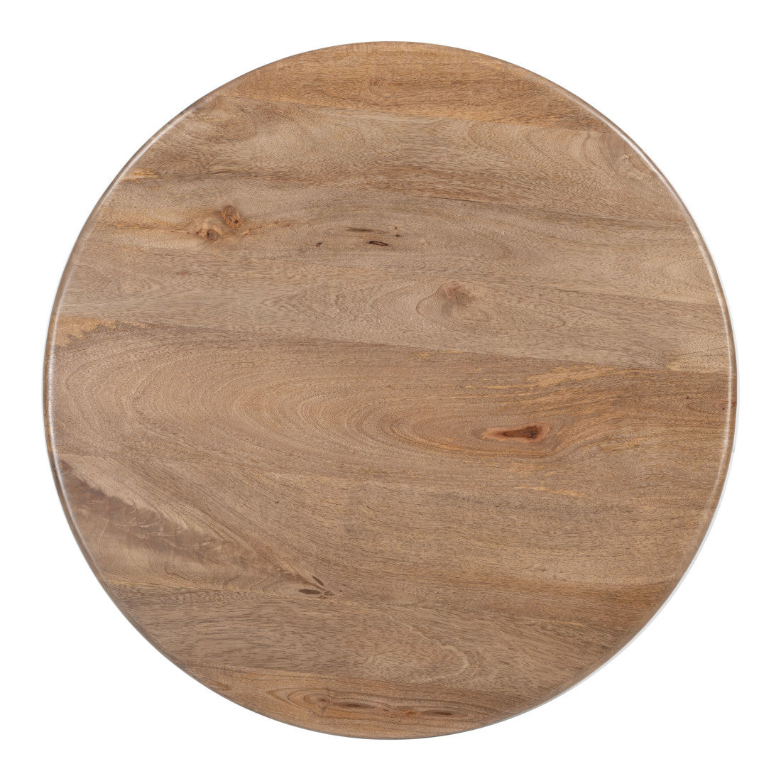 Round brown solid wood tabletop with visible grain and smooth edge