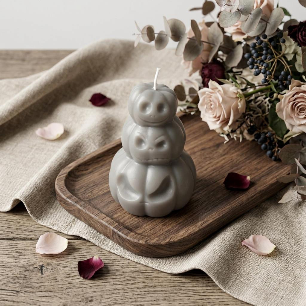 3" Gray Creamy Vanilla Scented Dimensional Pumpkin Trio Soy Wax Candle - Home & Garden