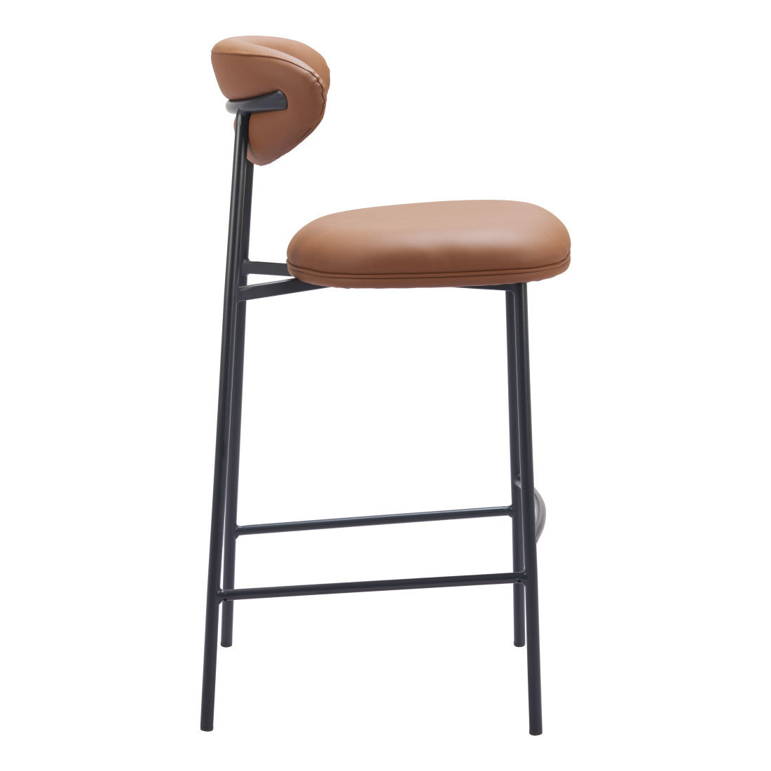 Set of Two 29" Brown And Black Faux Leather And Steel Low Back Bar Height Bar Chairs - Living Room