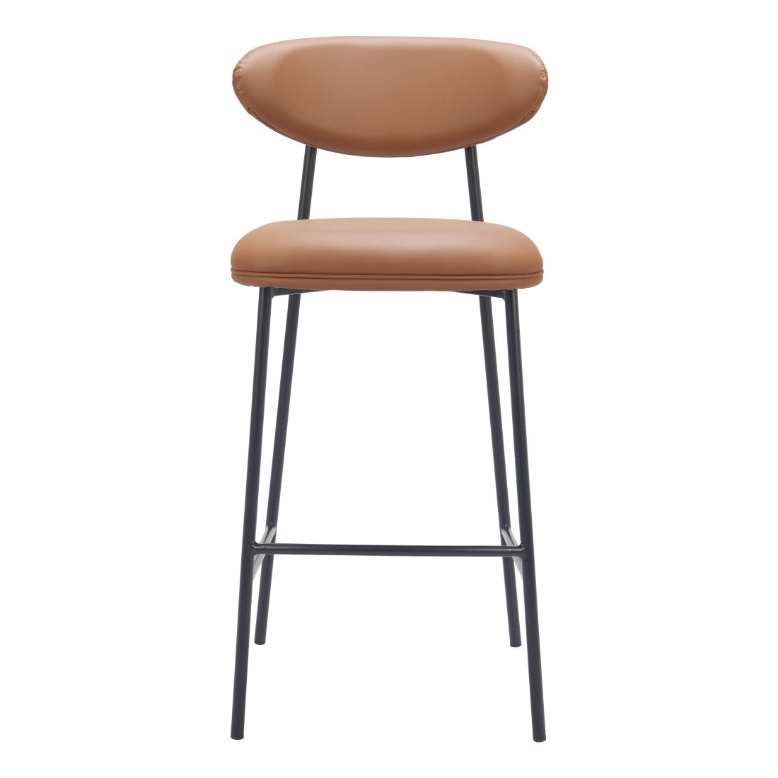Set of Two 29" Brown And Black Faux Leather And Steel Low Back Bar Height Bar Chairs - Living Room