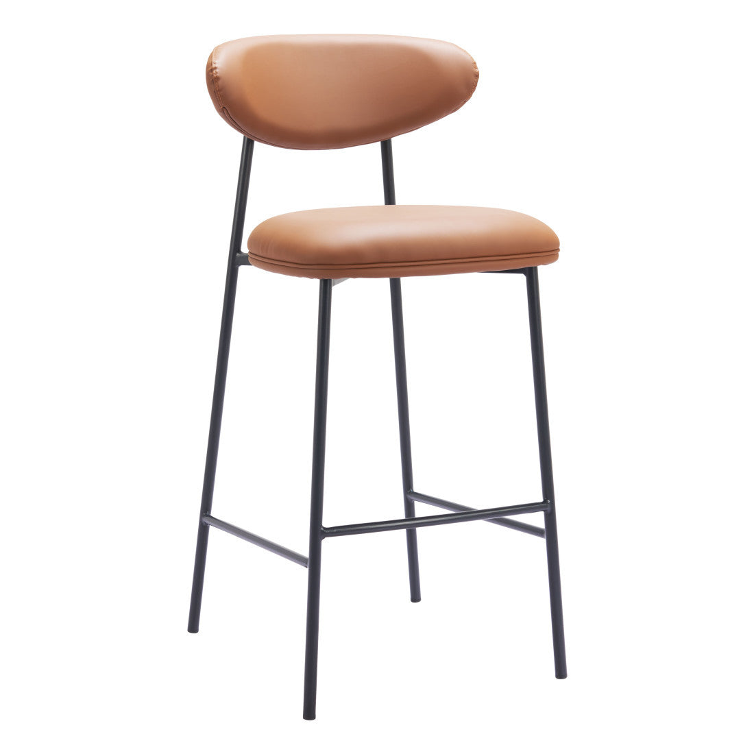 Set of Two 29" Brown And Black Faux Leather And Steel Low Back Bar Height Bar Chairs - Living Room