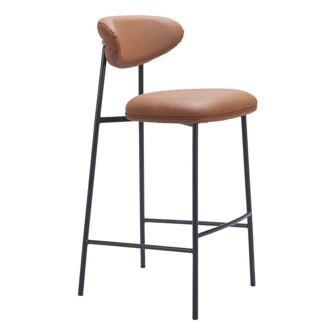 Set of Two 29" Brown And Black Faux Leather And Steel Low Back Bar Height Bar Chairs - Living Room
