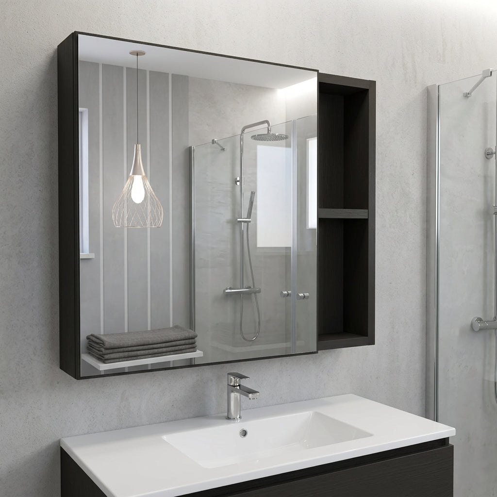 20" Black Wood Floating Single Door Bathroom Vanity And Medicine Cabinet With Mirror - Bed & Bath