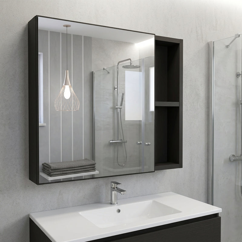 20" Black Wood Floating Single Door Bathroom Vanity And Medicine Cabinet With Mirror - Bed & Bath