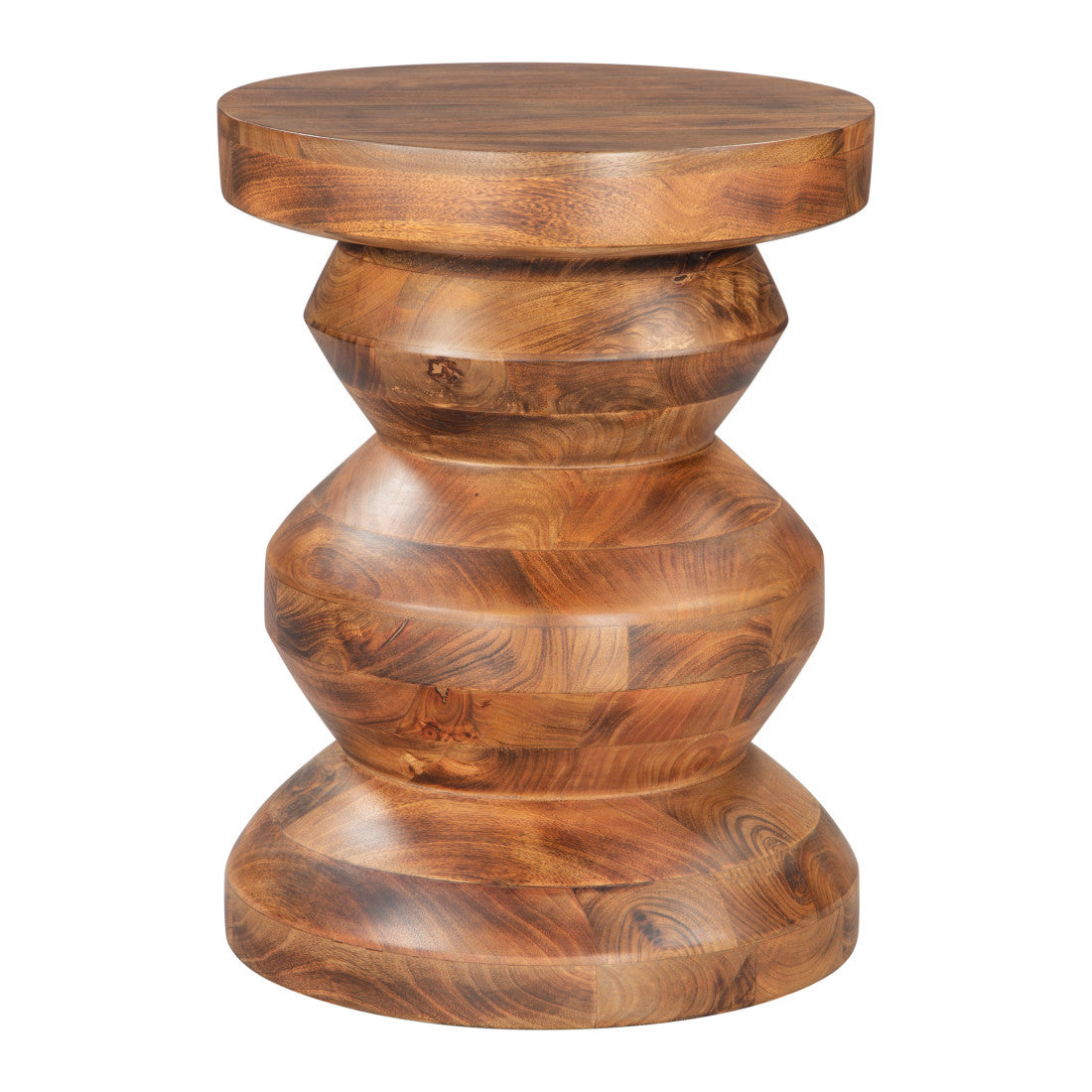 21" Brown Solid Wood Round Pedestal End Table - Living Room