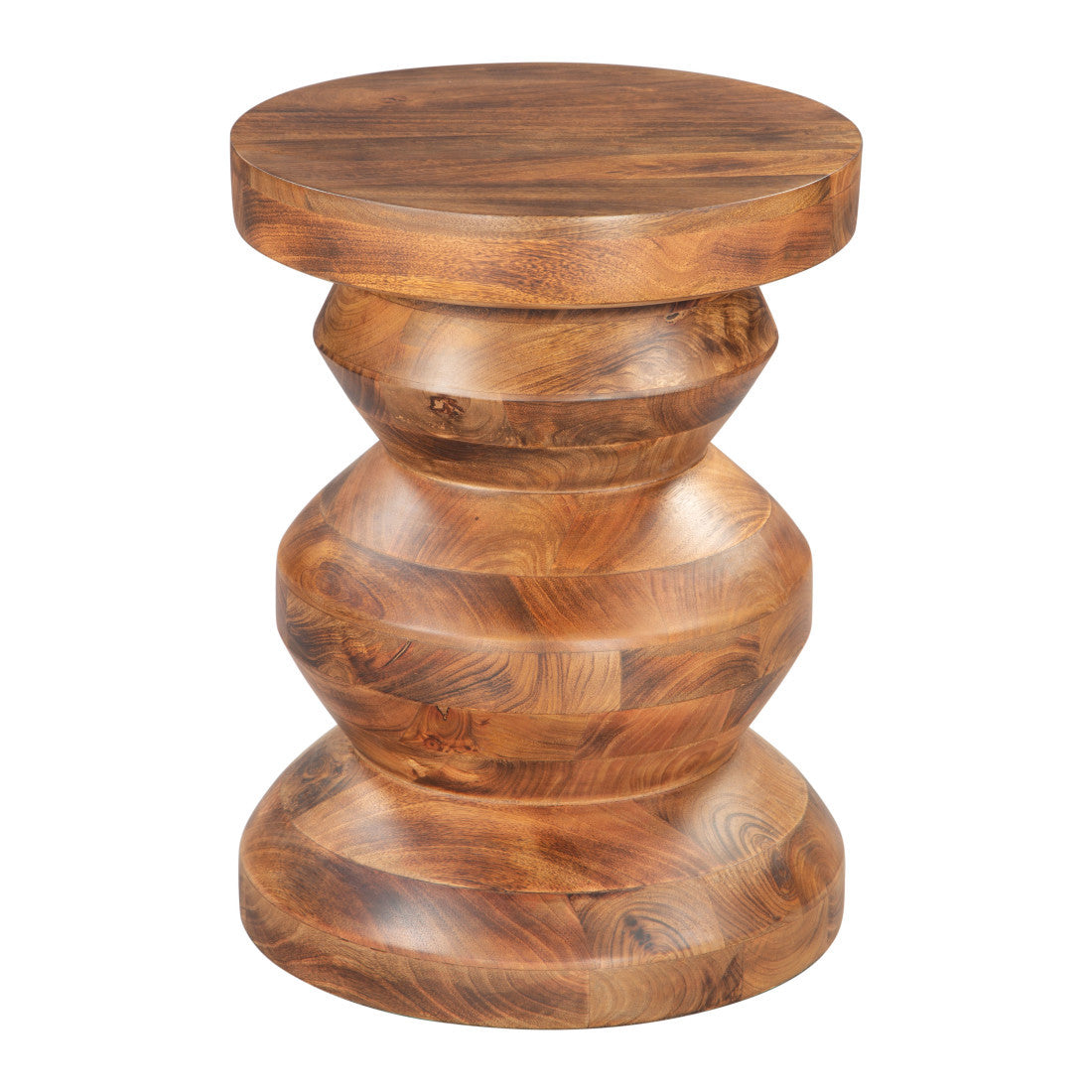 21" Brown Solid Wood Round Pedestal End Table - Living Room