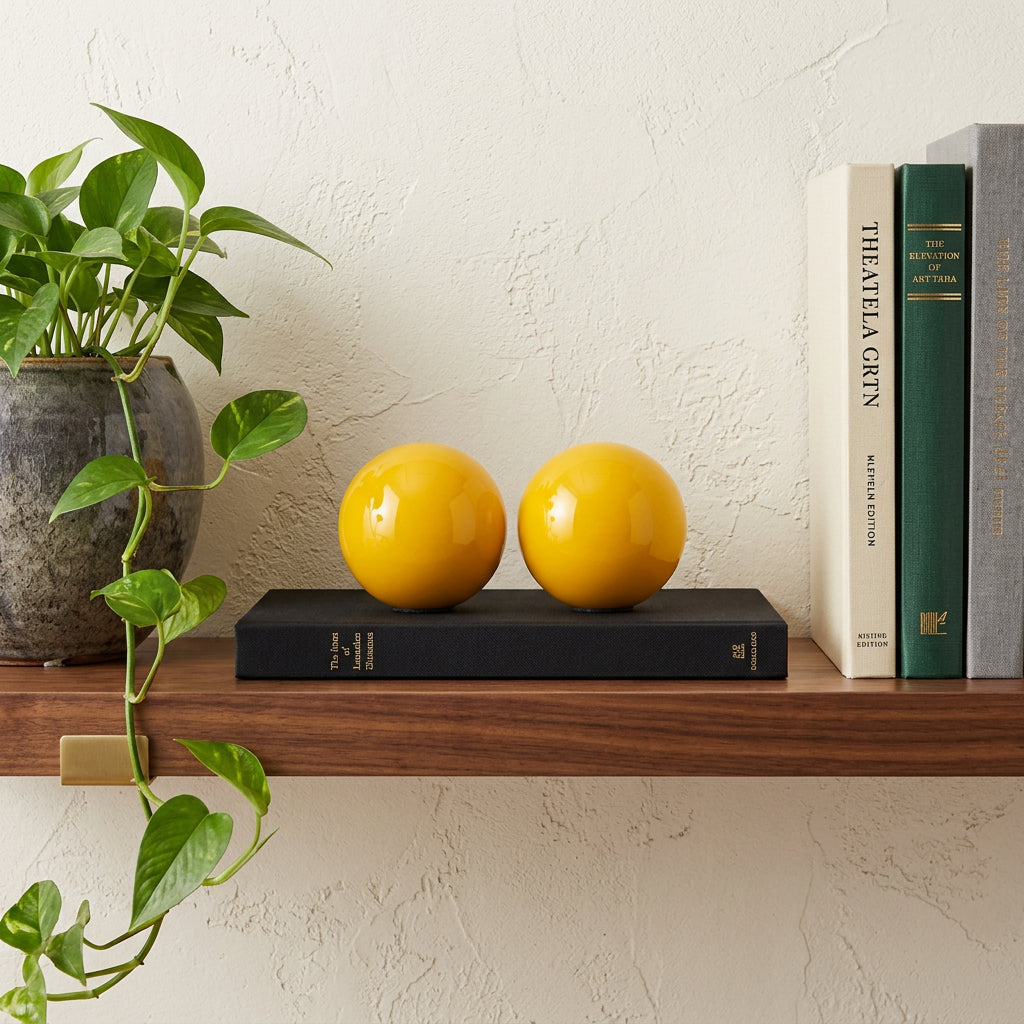 Set of Two Yellow Aluminum Decorative Orbs - Home Decor