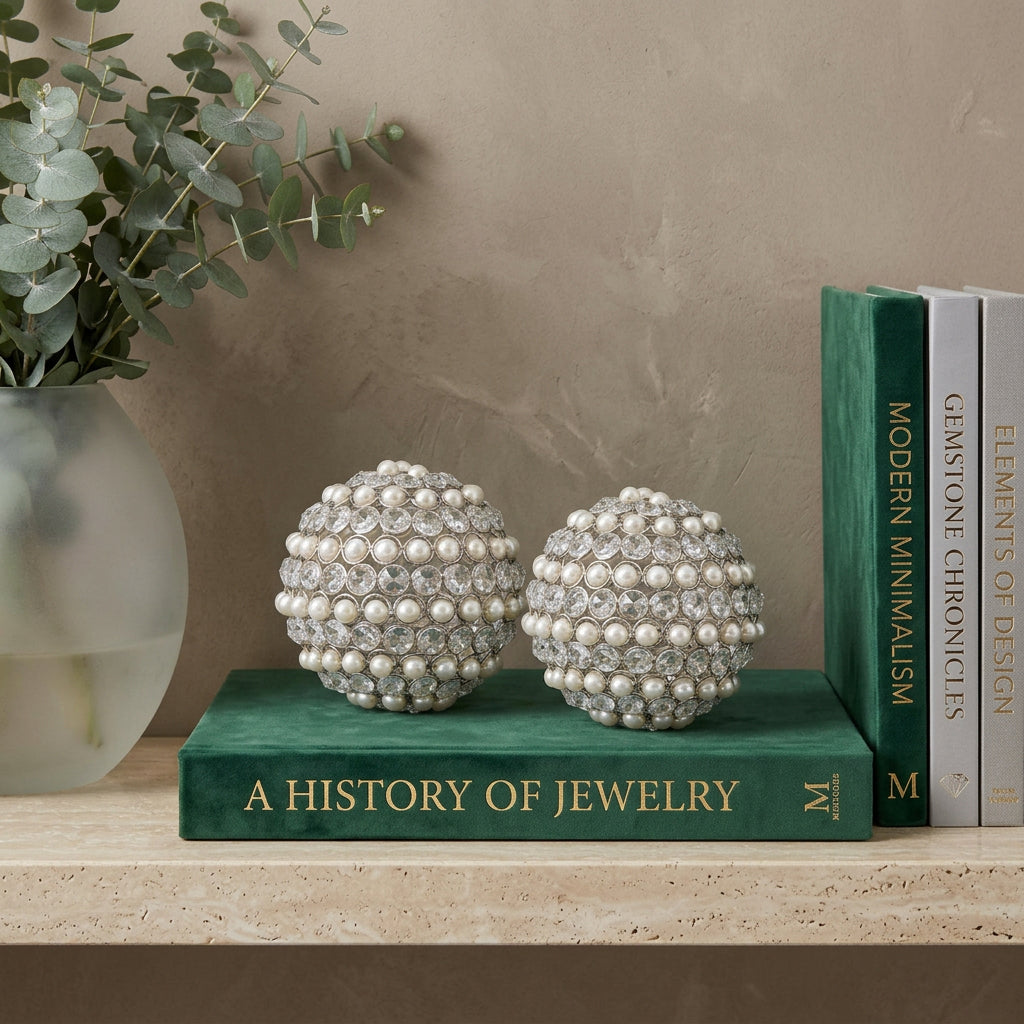 Set Of Two 4" Silver And Clear Faux Crystal Decorative Orbs - Home Decor