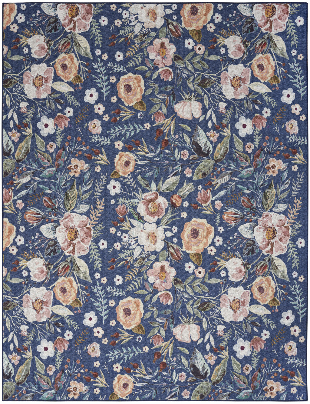 6' X 9' Blue and Green Floral Power Loom Washable Non Skid Area Rug - Home & Garden