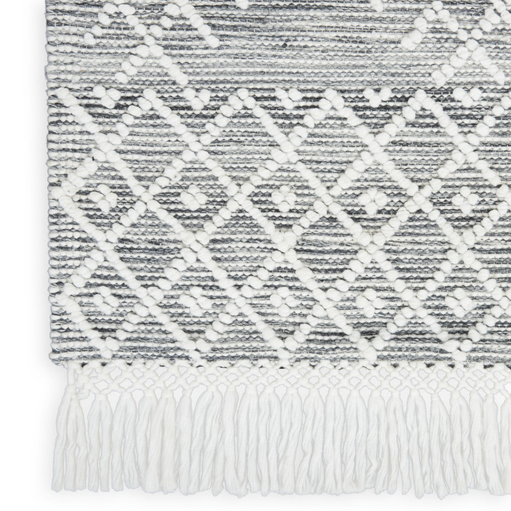 4' X 6' Gray and Ivory Geometric Hand Woven Area Rug With Fringe - Home & Garden