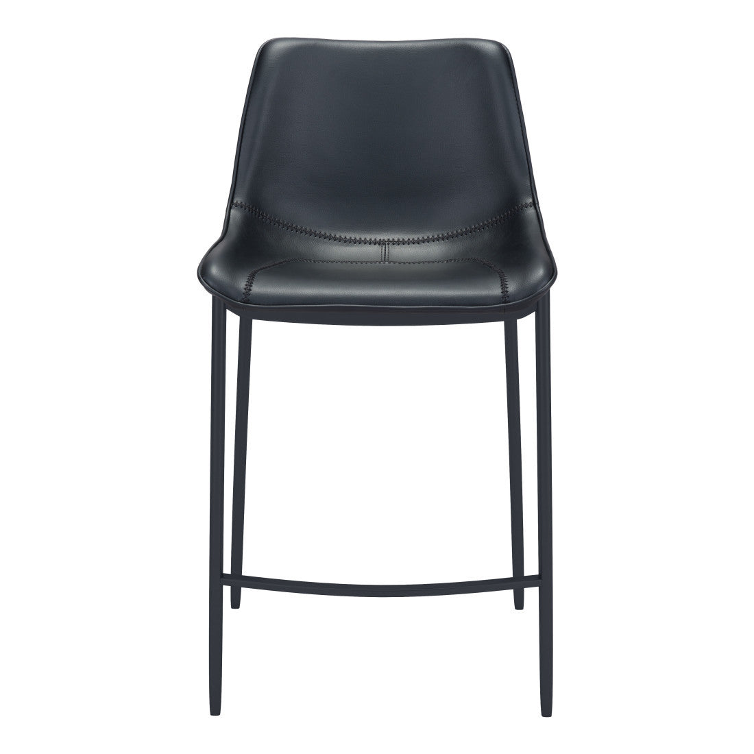 Set of Two 30" Black Faux Leather And Steel Low Back Bar Height Bar Chairs - Living Room