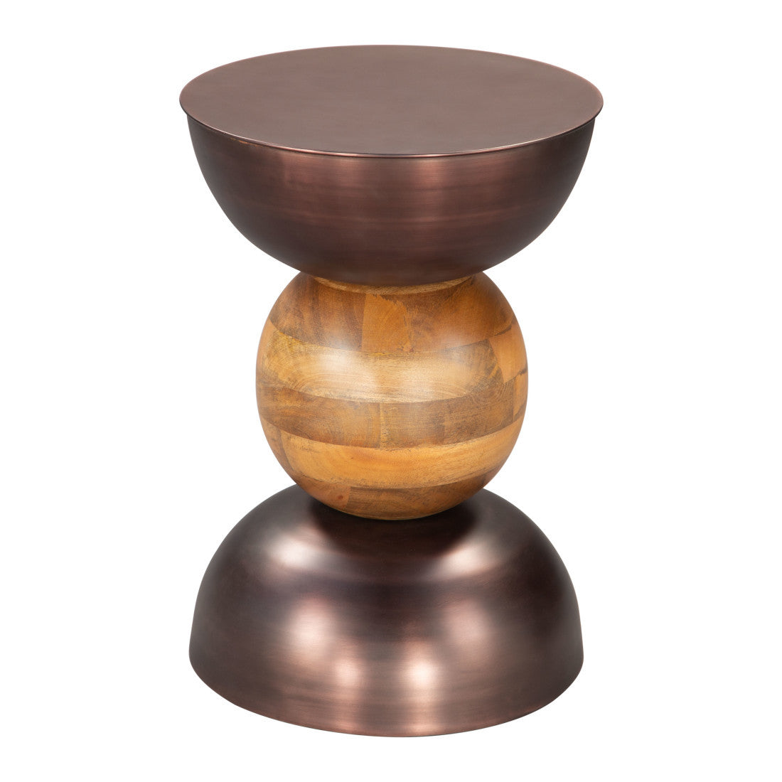 20" Bronze and Brown Iron and Solid Wood Round Pedestal End Table - Living Room