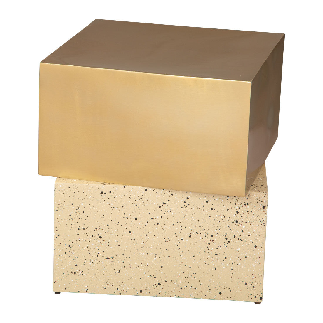 20" Gold and Beige Faux Terrazzo and Iron Free Form Pedestal End Table - Living Room