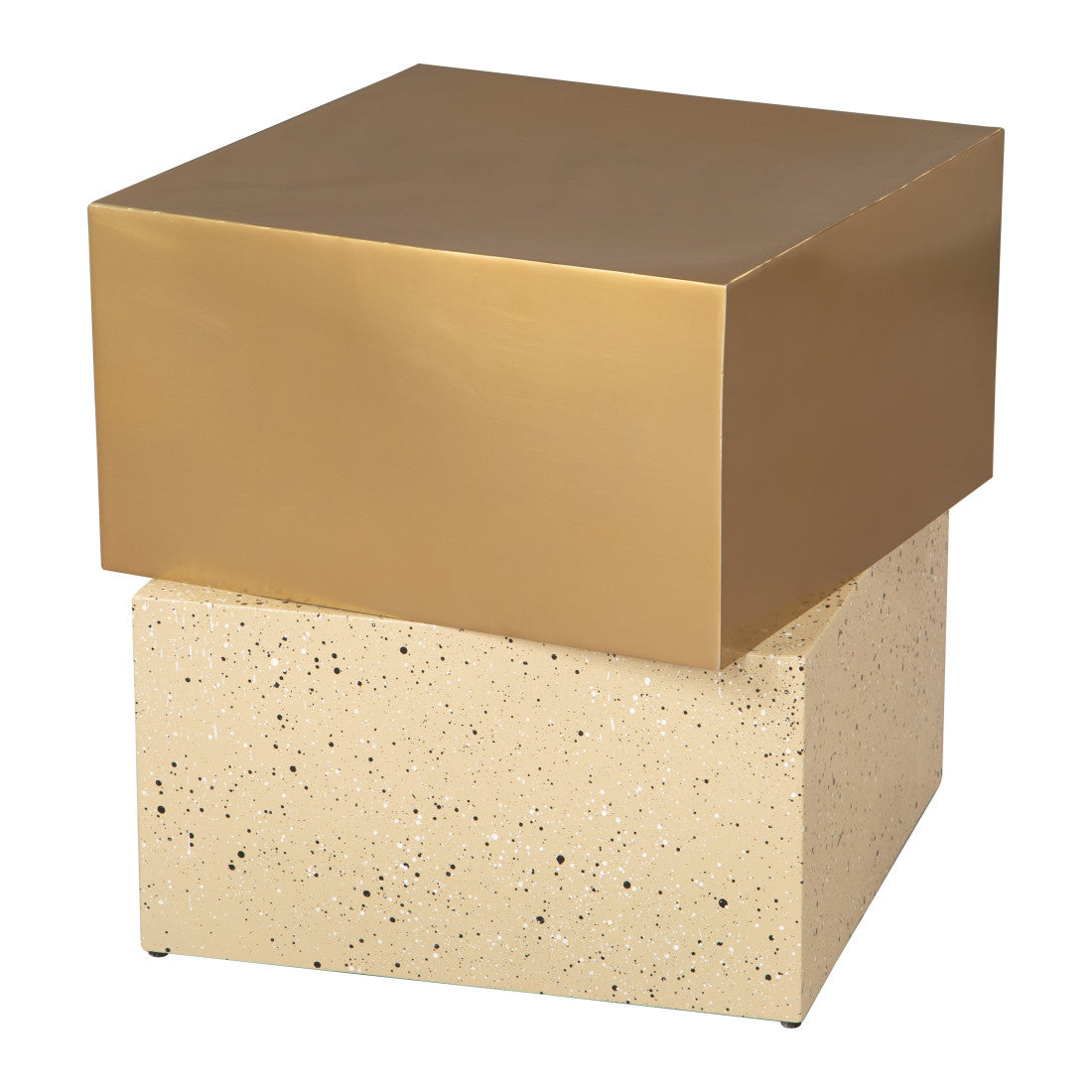 20" Gold and Beige Faux Terrazzo and Iron Free Form Pedestal End Table - Living Room