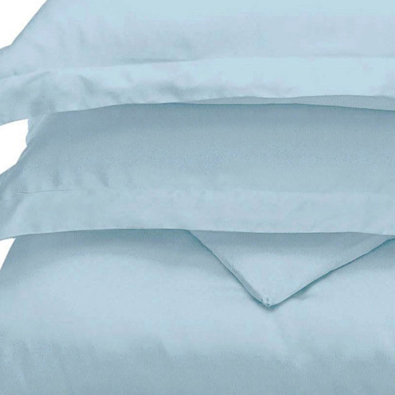 Light blue duvet cover corner overlap and seam stitching