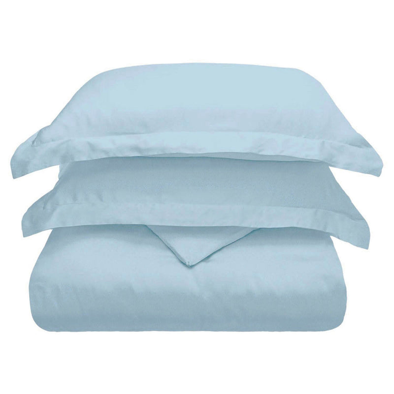 Light blue queen duvet cover set with two shams, folded