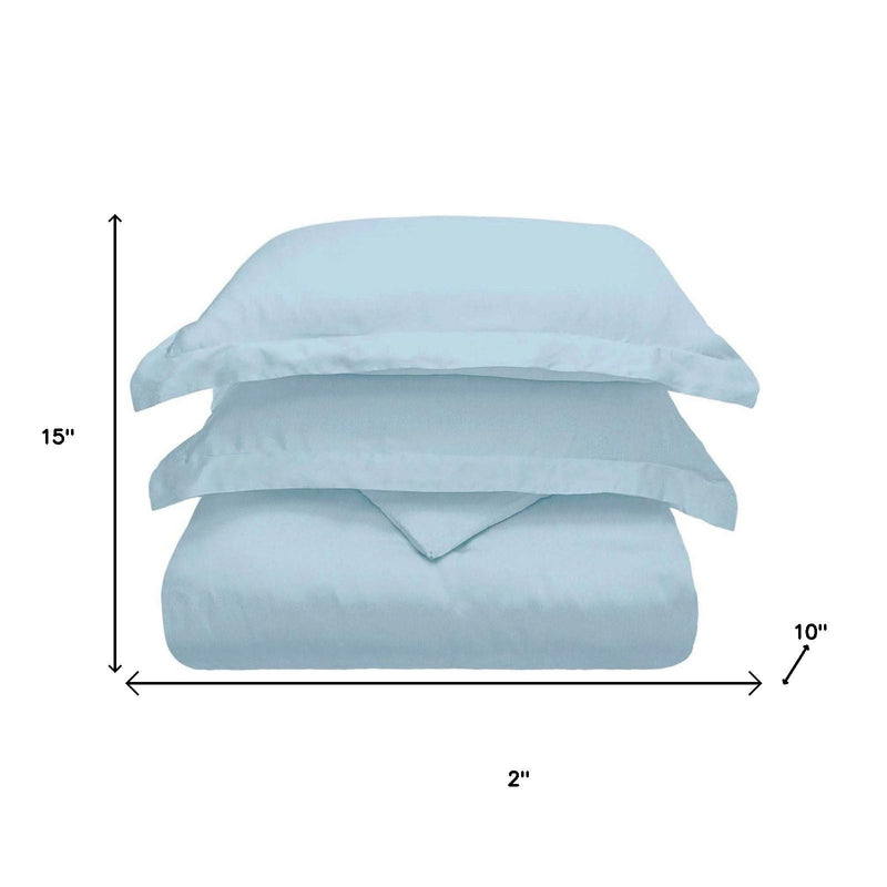 Light blue queen duvet cover set with size measurements shown