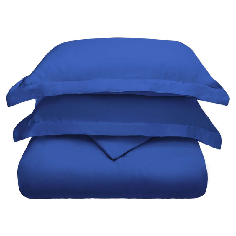 Blue king duvet cover set with two shams, front folded stack view