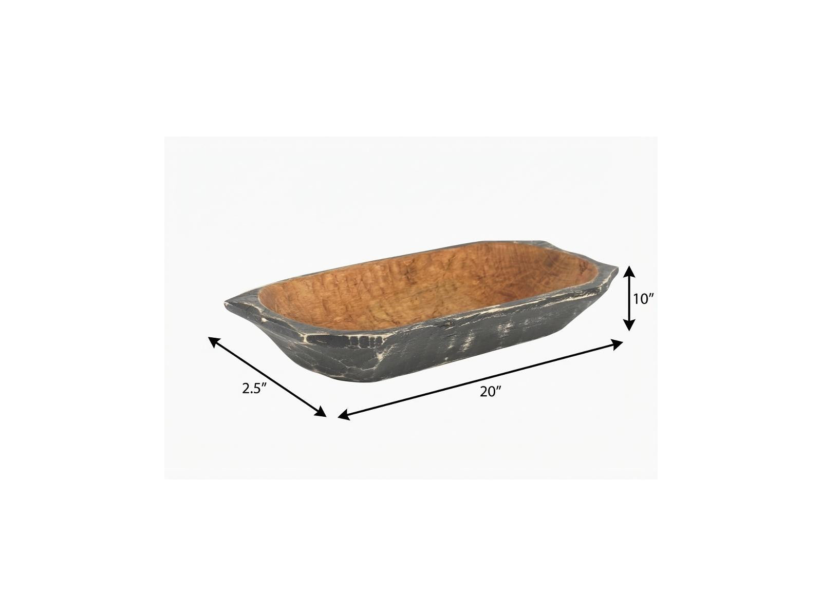 20" Black Solid Wood Dough Bowl With Handles - Kitchen & Dining